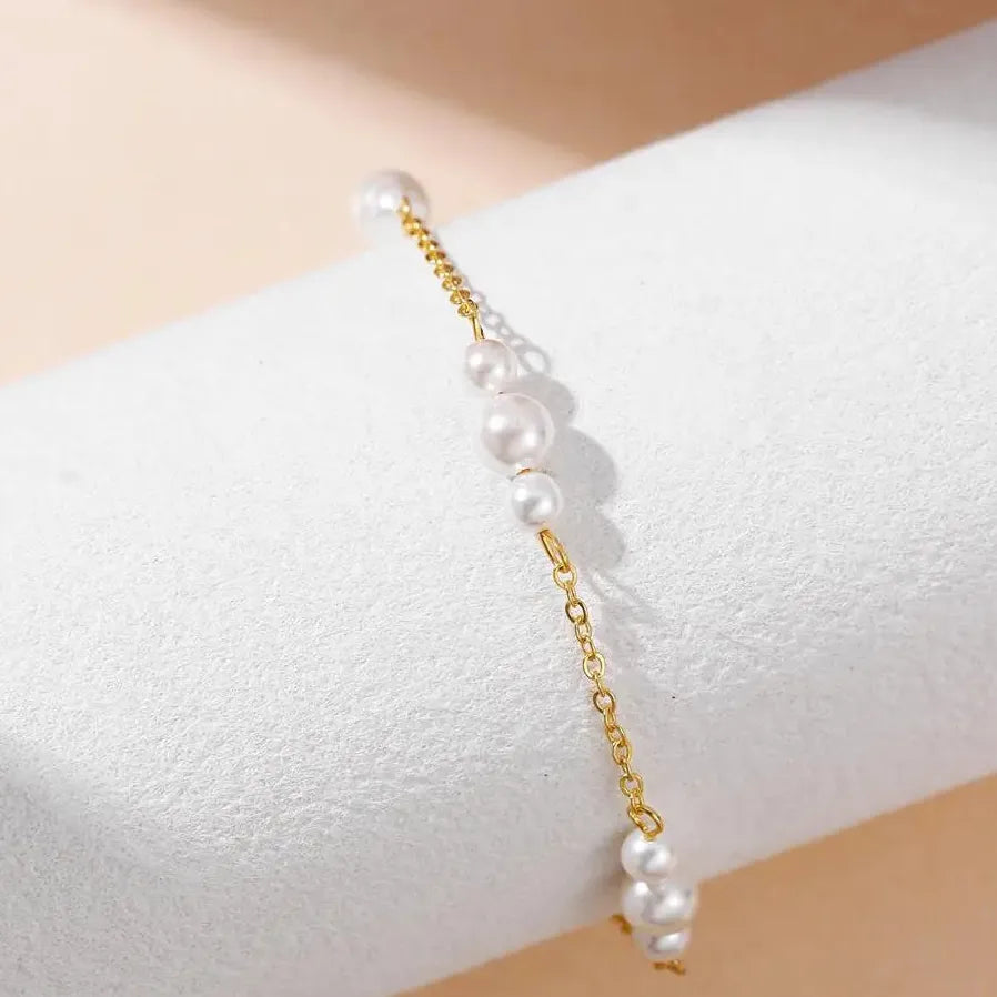 Handmade Adjustable 18k Gold Plated Pearl Bracelet Hypoallergenic Jewelry Non Tarnish