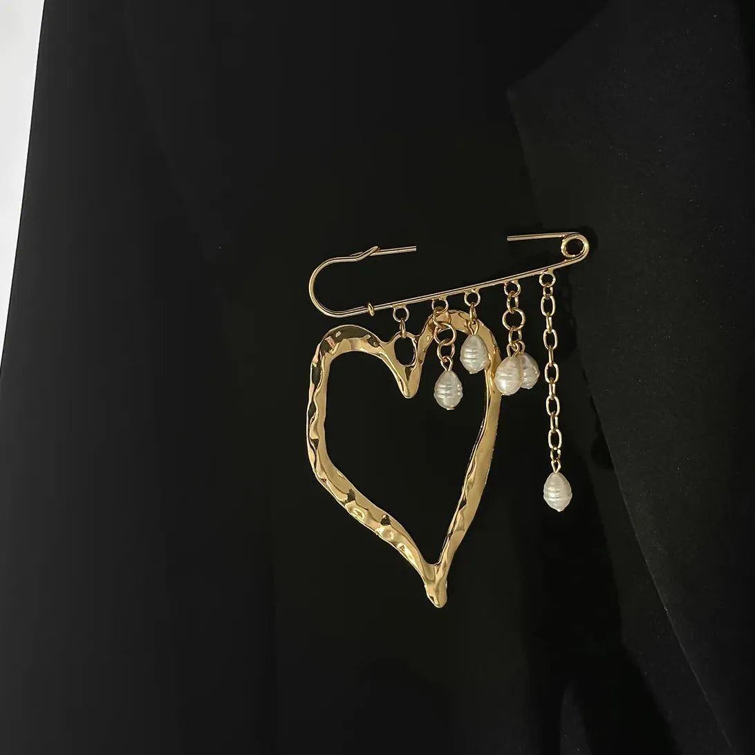 Pearl Beaded Brooch Pin Zinc Alloy Suit Accessory for Women Men