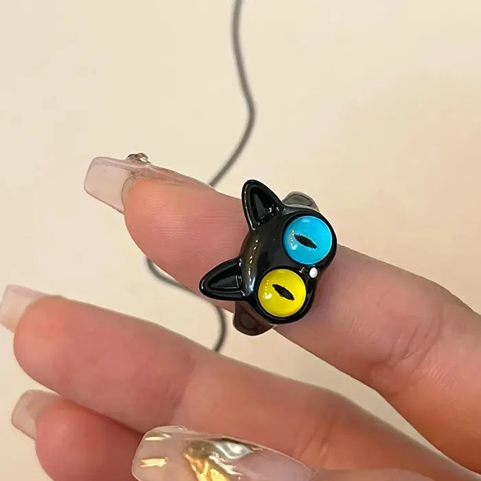 Black Cat Monster Ring Women Acrylic Big Eye Cartoon Couple Jewelry 2026 Trendy Accessory