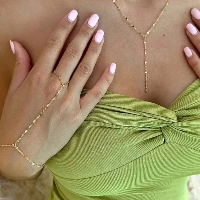 Gold Y-Shaped Tassel Pendant Necklace & Bracelet Set for Women Jewelry Gift