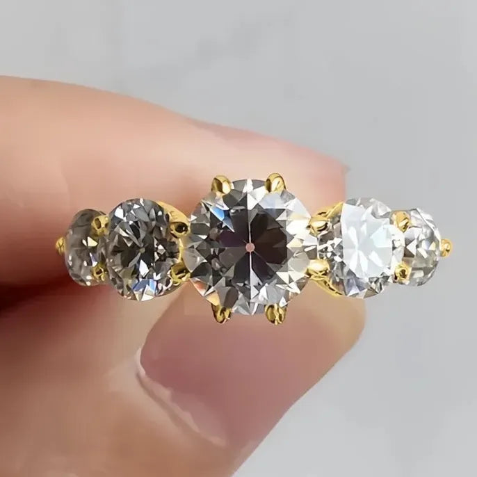 Gold Brass Engagement Ring with Cubic Zirconia Promise Jewelry Gift for Women