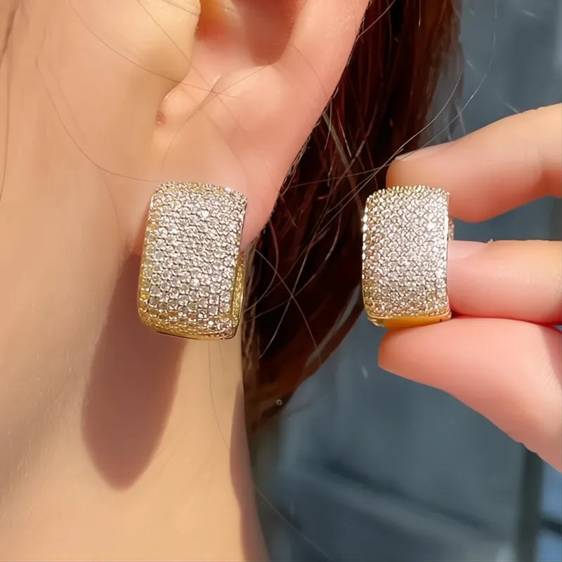 Full Cubic Zirconia Hoop Earrings for Women Bling Bling Luxury Bridal Wedding Jewelry