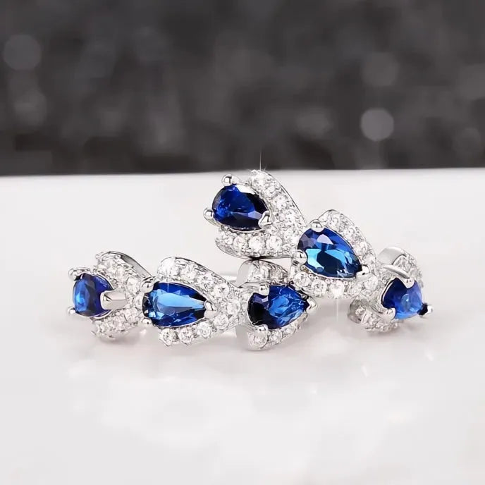 Luxury Blue Cubic Zirconia Geometric Hoop Earrings for Women Wedding Party Gift