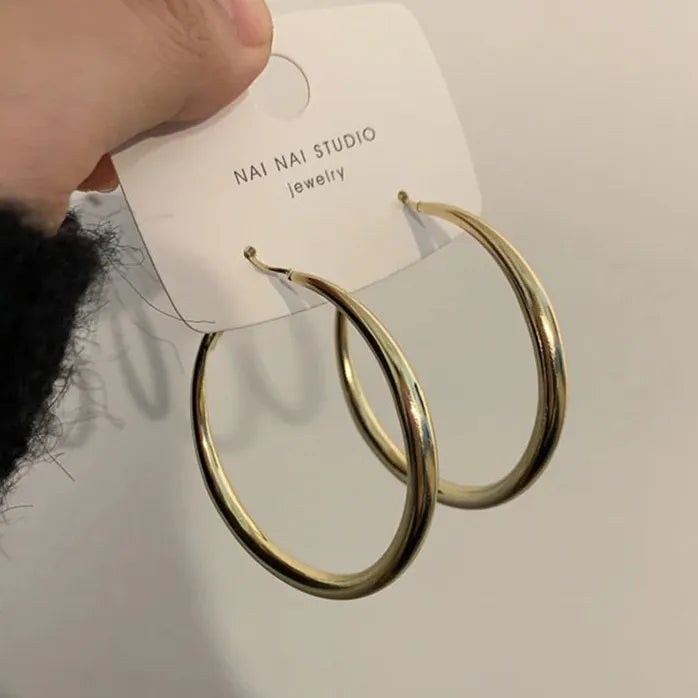 Round Thick Chain Hoop Earrings for Women Big Geometric Statement Jewelry