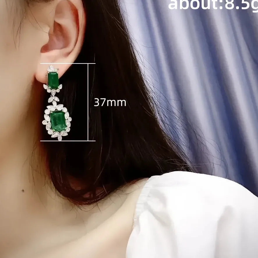 Green Geometric Cubic Zirconia Drop Earrings for Women Wedding Gift Jewelry