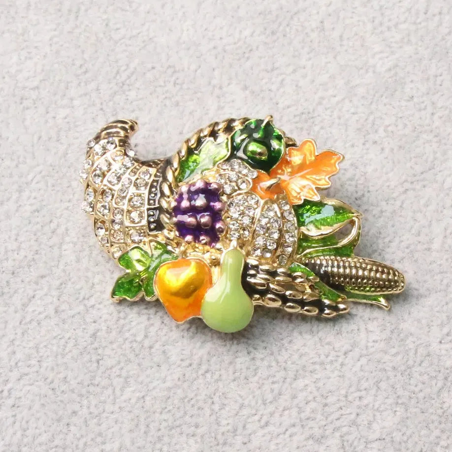 Vintage Harvest Fruit & Vegetable Basket Brooch Unisex Accessory