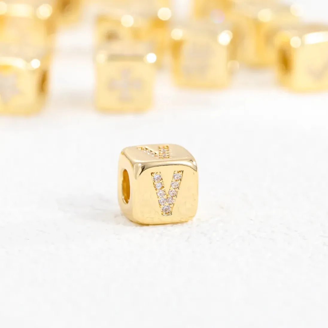 18K Gold Plated Stainless Steel Mini Cube Alphabet Necklace Zircon Choker
