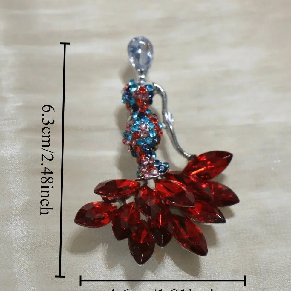 Luxury Red Dance Dress Brooch Pin Classic Elegant Jewelry Gift for Women