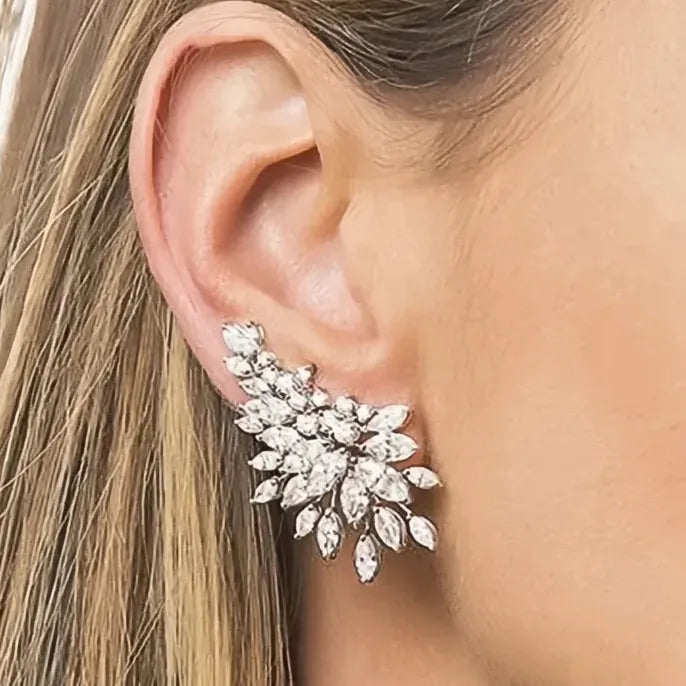 Geometric Copper Alloy Stud Earrings with Cubic Zirconia for Women