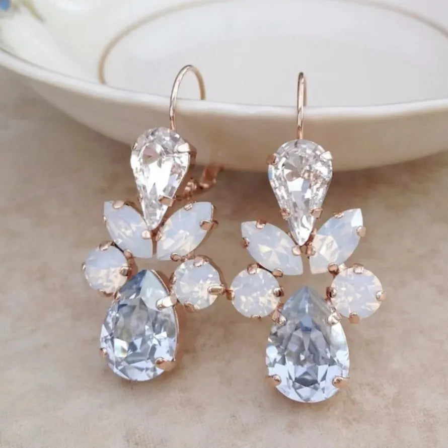 Shiny Glass Stud Earrings for Women Boho Luxury Wedding Party Jewelry