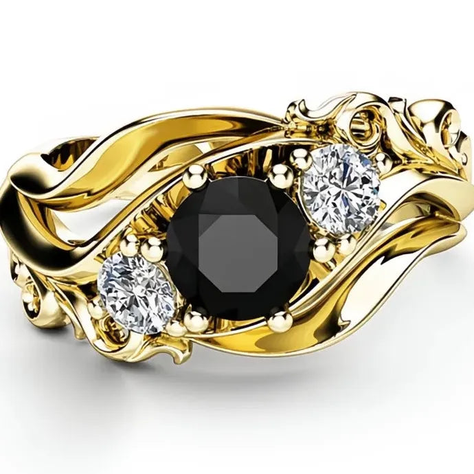 Rose Gold Flower Zircon Engagement Wedding Ring Zinc Alloy Luxury Jewelry