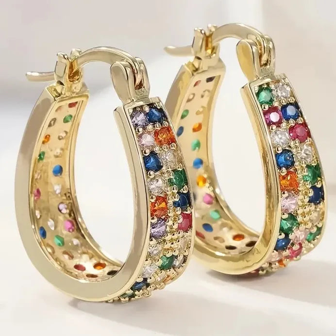Gold Geometric Cubic Zirconia Drop Earrings for Wedding & Party