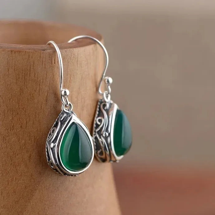 Vintage Waterdrop Stone Dangle Earrings for Women Silver Zinc Alloy Jewelry