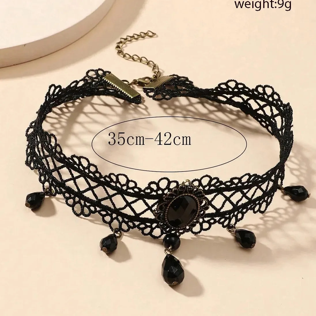 Black Lace Gothic Choker with Crystal Circle Pendant for Women