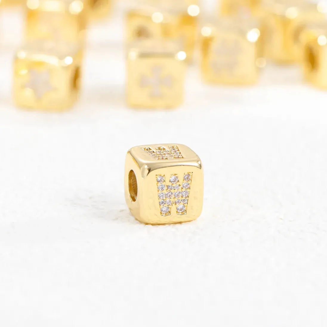18K Gold Plated Stainless Steel Mini Cube Alphabet Necklace Zircon Choker