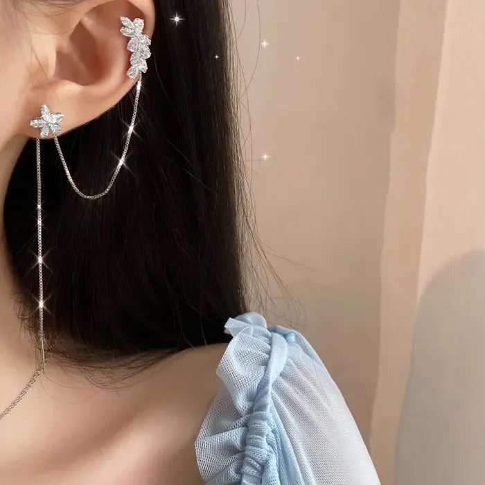 Zinc Alloy Shiny Rhinestone Clip Tassel Earrings for Women Girls