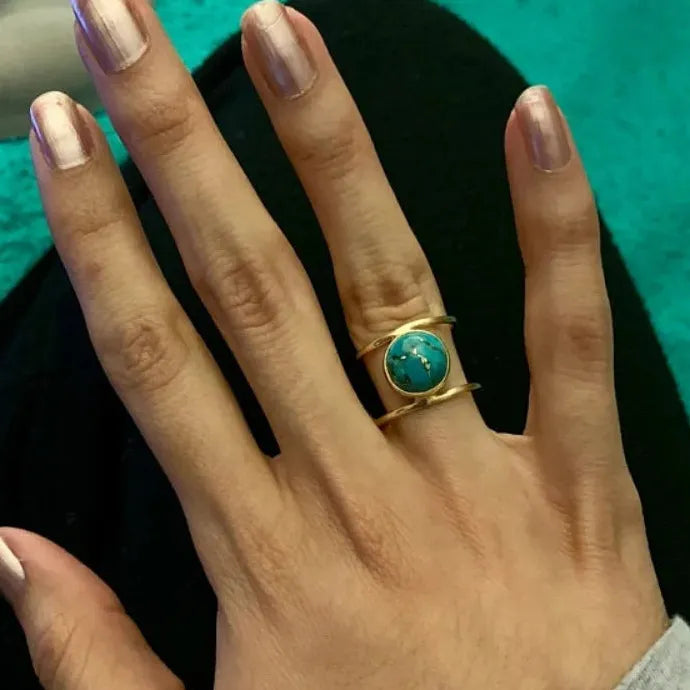 Bohemian Large Round Turquoise Stone Zinc Alloy Ring for Women Vintage Boho Band