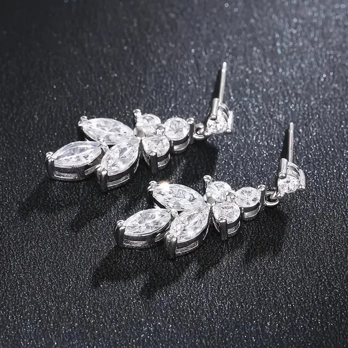 Geometric Leaf CZ Drop Earrings for Women Wedding Engagement Jewelry