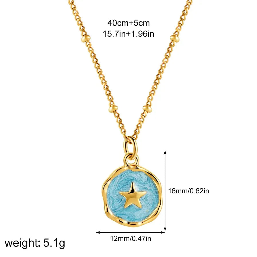 Stainless Steel Geometric Pendant Necklace Star Cross Heart Moon Choker Women Jewelry
