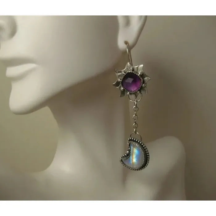 Retro Bohemian Sunflower Crescent Pendant Earrings Zinc Alloy for Women