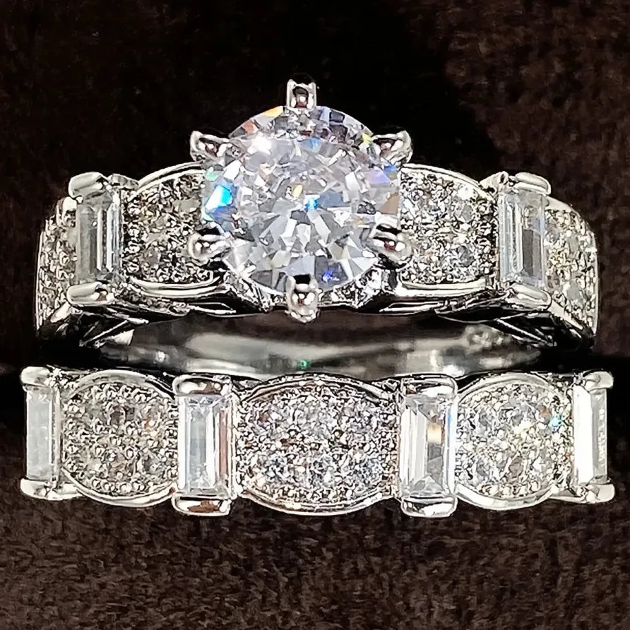Elegant Women’s Wedding Ring Set Luxury Brass AAA Cubic Zirconia Jewelry