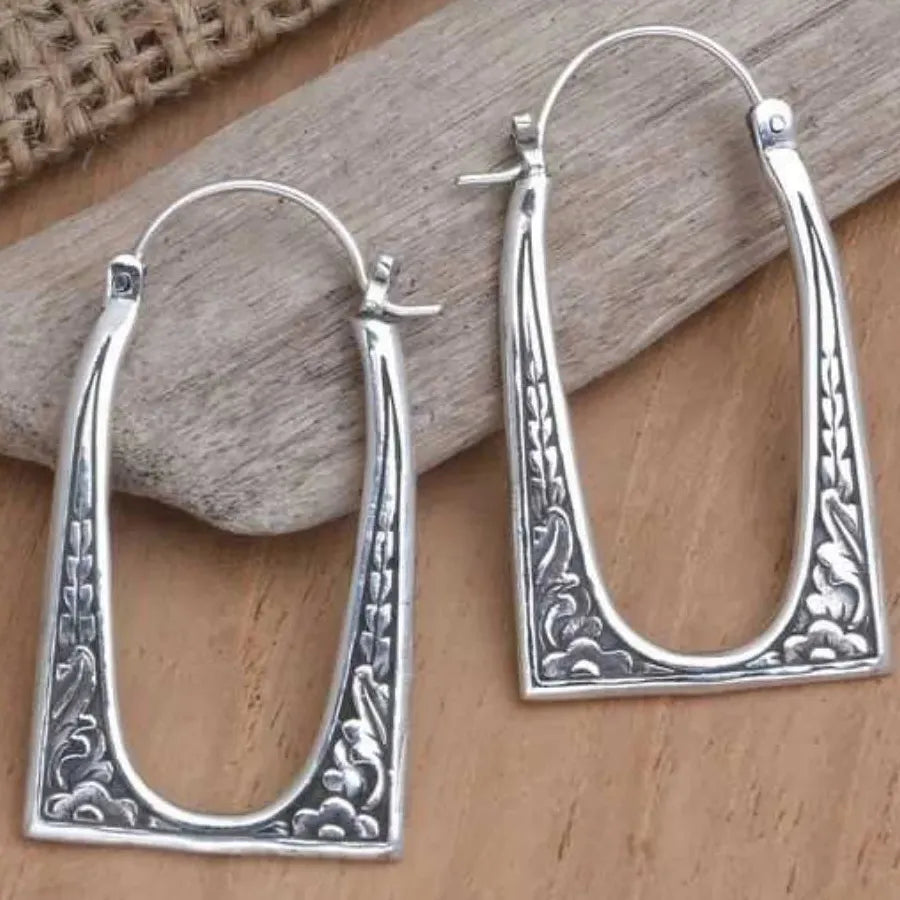 Zinc Alloy Hip Hop Punk Wide Band Cutout Plant Pattern Earrings for Women