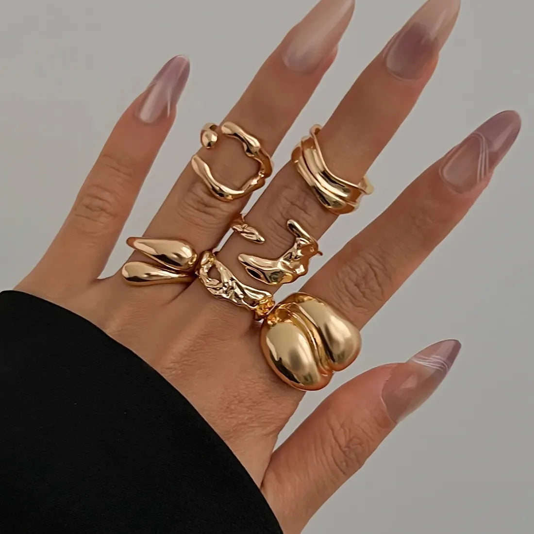 6Pcs Adjustable Vintage Geometric Metal Rings Set Gold Silver Bridal Jewelry