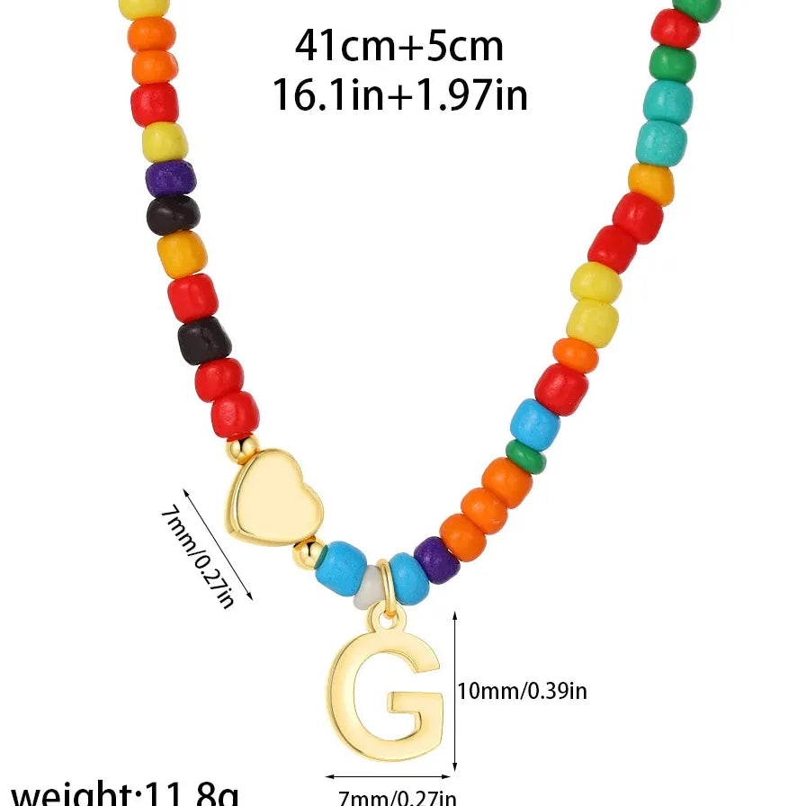 18k Gold Plated Alphabet Letter Pendant Necklace Beads Mini Heart Choker Women