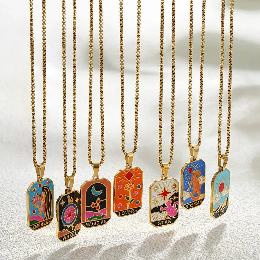 Tarot Card Necklace Stainless Steel Evil Eye Star Moon Sun Unisex Gift Jewelry