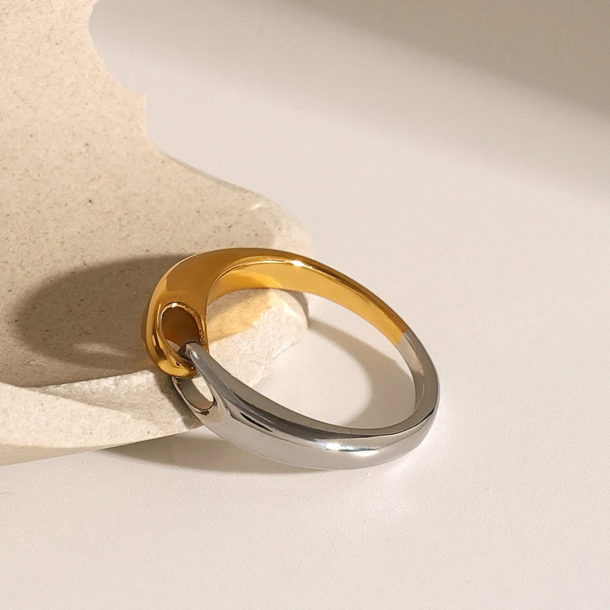 Size 7 Colorblocked Stainless Steel Round Montage Rings Polished Minimalist Punk Jewelry