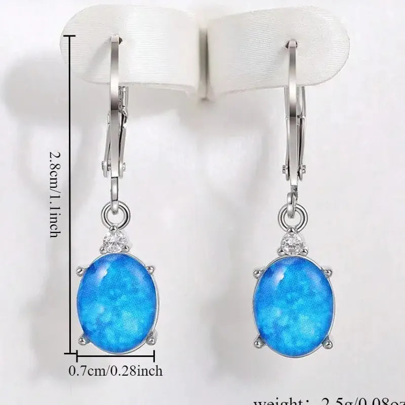 Copper Oval Cut Blue White Water Drop Dangle Earrings for Women Bohemian Jewelry