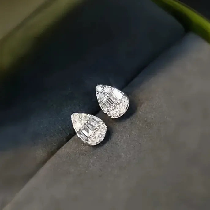 Delicate Water Drop Shaped Stud Earrings Silver Color Cubic Zirconia CZ Fashion Jewelry for Women