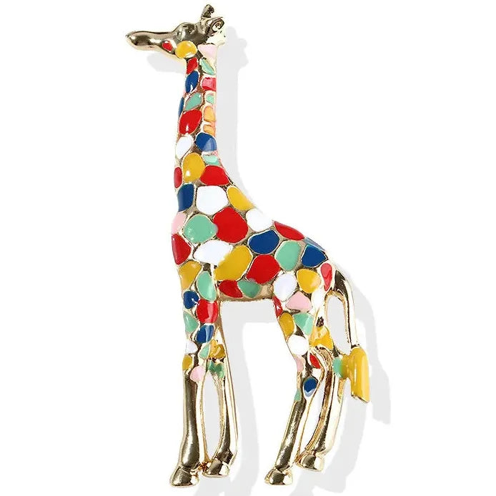 Gold Enamel Giraffe Brooch Animal Pin for Women Stylish Gift