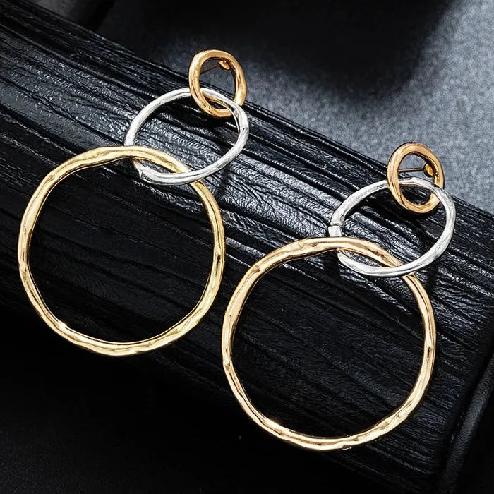 Vintage Gold Silver Irregular Round Zinc Alloy Drop Earrings for Women