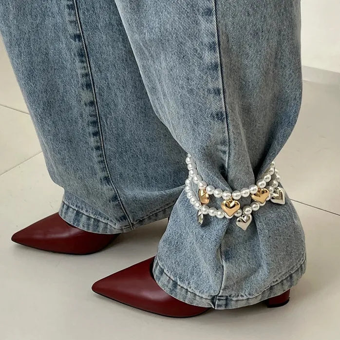 2Pcs Adjustable Simulated Pearl Anklet Set for Women Elegant Foot Chain Jewelry