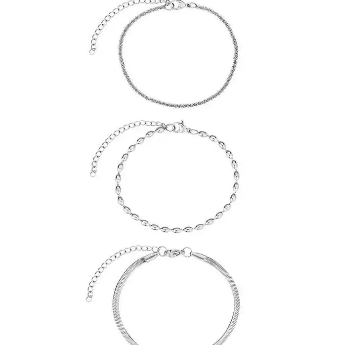 3Pcs Titanium Steel Stainless Steel Cuban Beaded Bracelets for Women Men