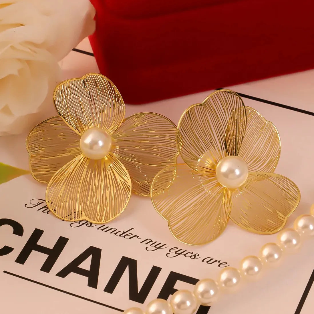 Gold Double-Layer Hollow Flower Hoop Earrings for Women Vintage Jewelry Gift