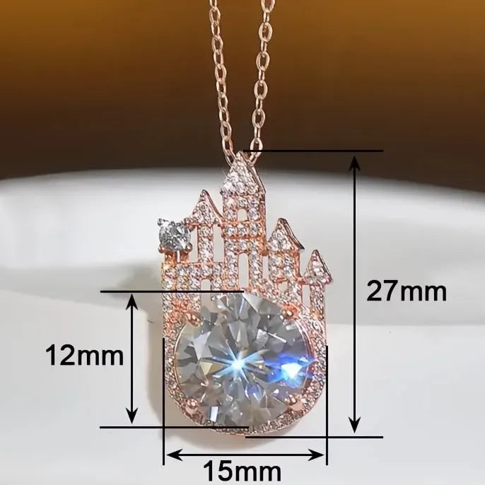 Castle Design Rose Gold Geometric Pendant Necklace with Cubic Zirconia Gems