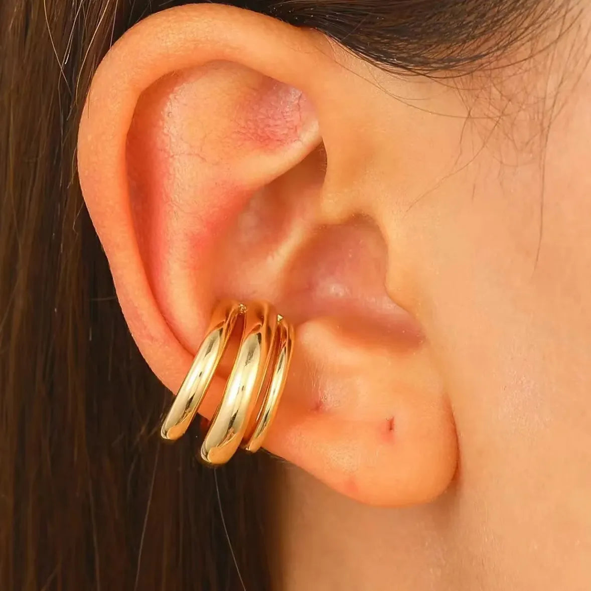 Vintage Asymmetry Round Cartilage Fake Piercing Copper Ear Clips Women Jewelry