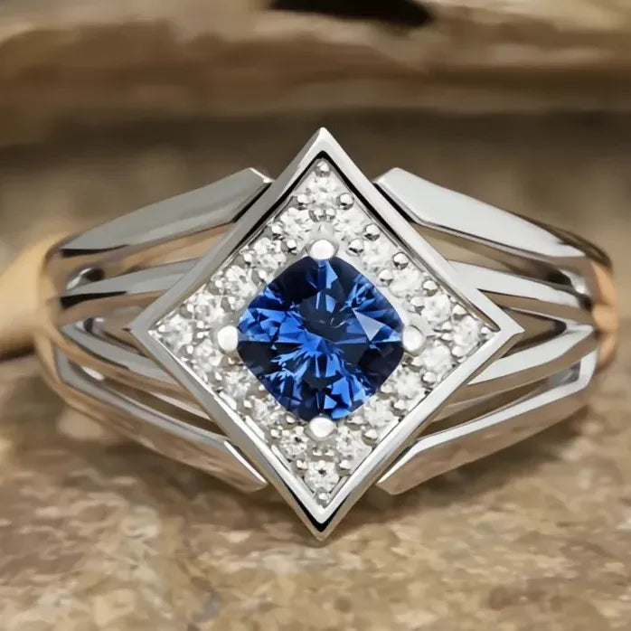 Elegant Blue Cubic Zirconia Brass Ring for Women Party Jewelry