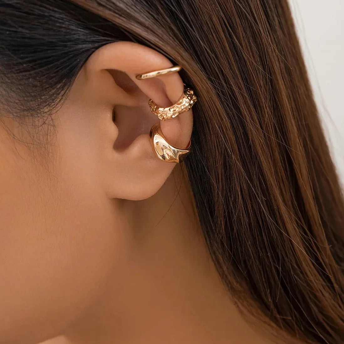 Punk Hip Hop Geometric Metal C-Shape Clip Earrings for Women Party Jewelry