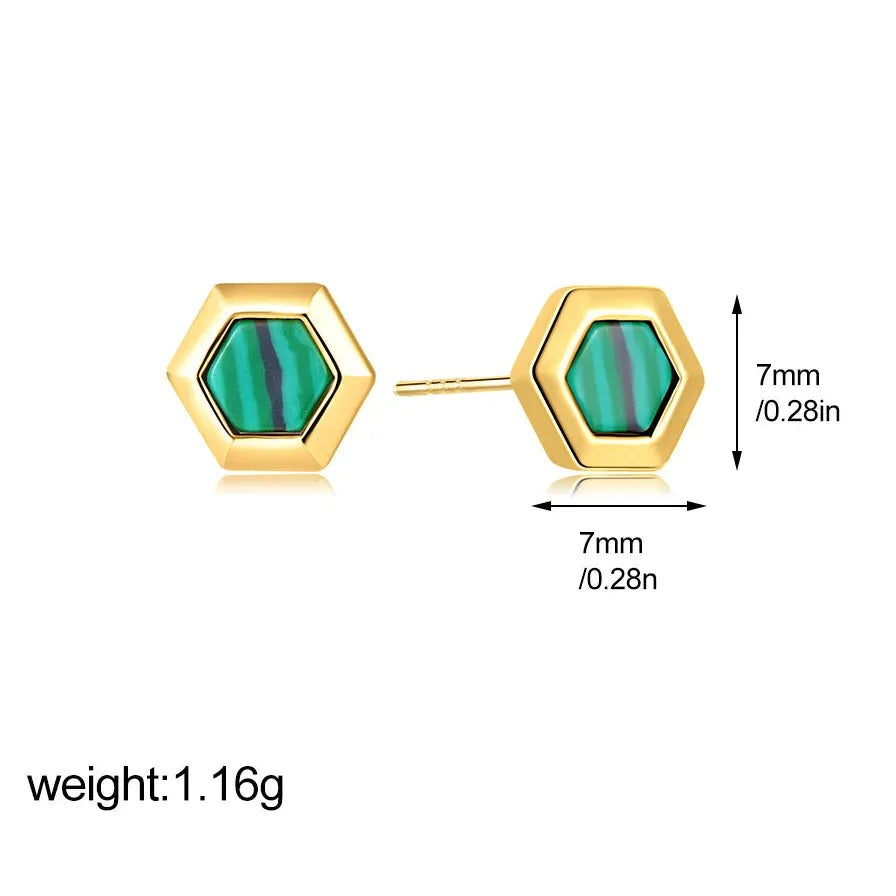 2026 Natural Stone Turquoise Geometric Stud Earrings 18K Gold Plated Waterproof Jewelry