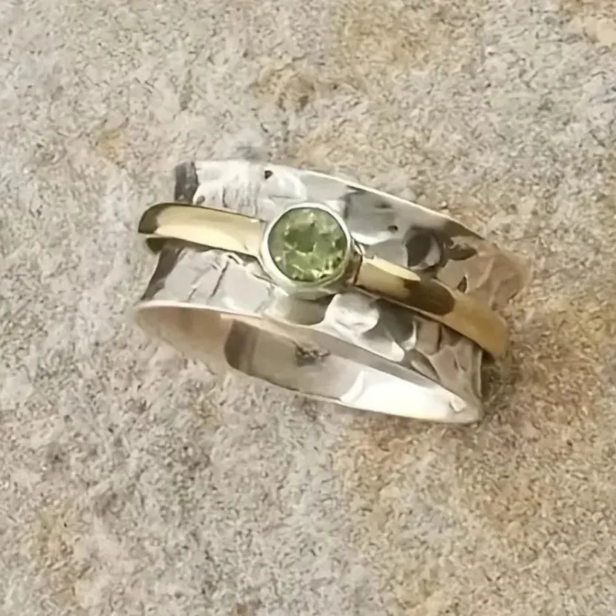Green Rhinestone Zinc Alloy Ring Vintage Fashion Engagement Unisex