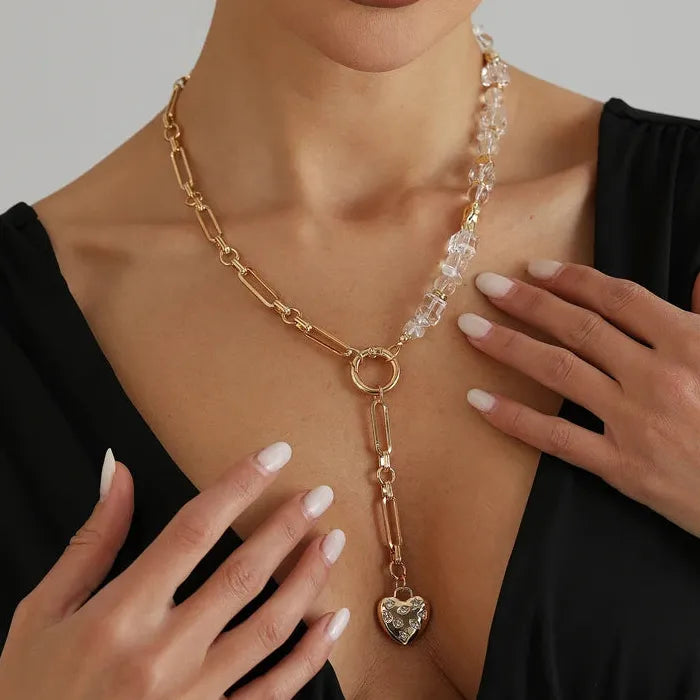 Crystal Heart Zinc Alloy Pendant Necklace & Earrings Set for Women