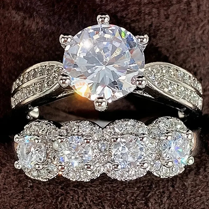 Elegant Women’s Wedding Ring Set Luxury Brass AAA Cubic Zirconia Jewelry
