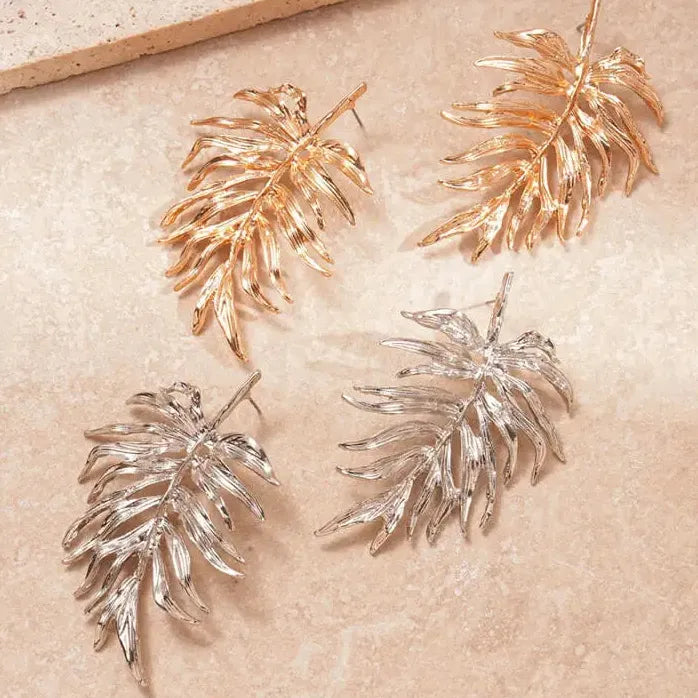 Vintage Large Leaf Drop Earrings for Women Gold Silver Plant Jewelry