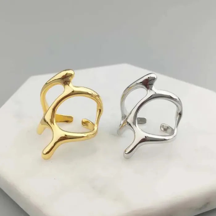 Vintage Irregular Hollow Adjustable Cocktail Ring for Women Fashion Jewelry