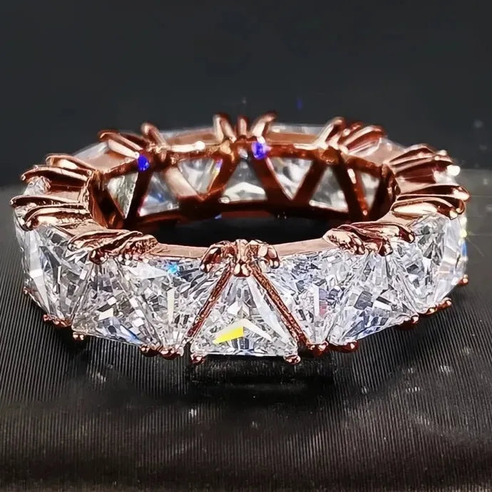 Luxury Triangle Cubic Zirconia Brass Wedding Band Promise Ring for Women