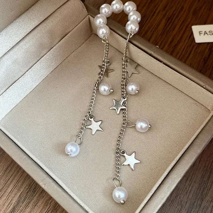 Adjustable Pearl Beaded Tassel Clip Earrings Non-Pierced Ear Cuff Gift