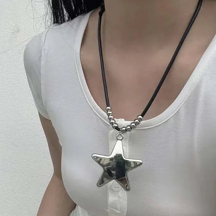 Simple Metal Star Pendant Necklace Unisex Punk Hip Hop Y2K Jewelry Accessory
